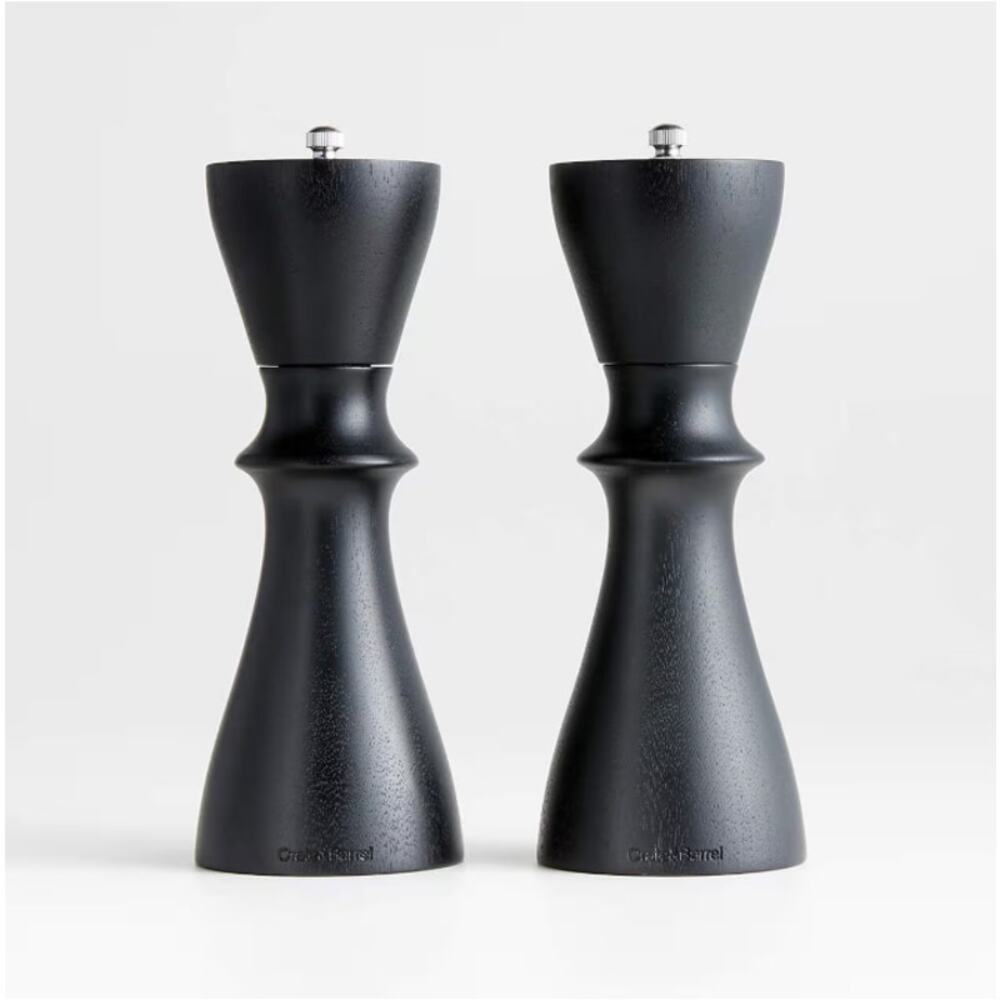 Crate & Barrel Aster Black Ebonized Wooden Salt & Pepper Mill Grinder Set